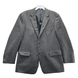Stafford 100% Wool Blazer Men's 44L Herringbone Elbow Patch Corp Business Career